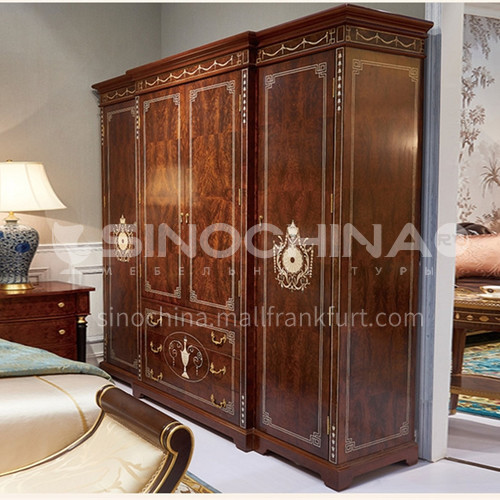 LS-LSYG-2- Bedroom furniture, mahogany, E0 solid wood laminate, shell inlay, veneer mosaic, classic wardrobe